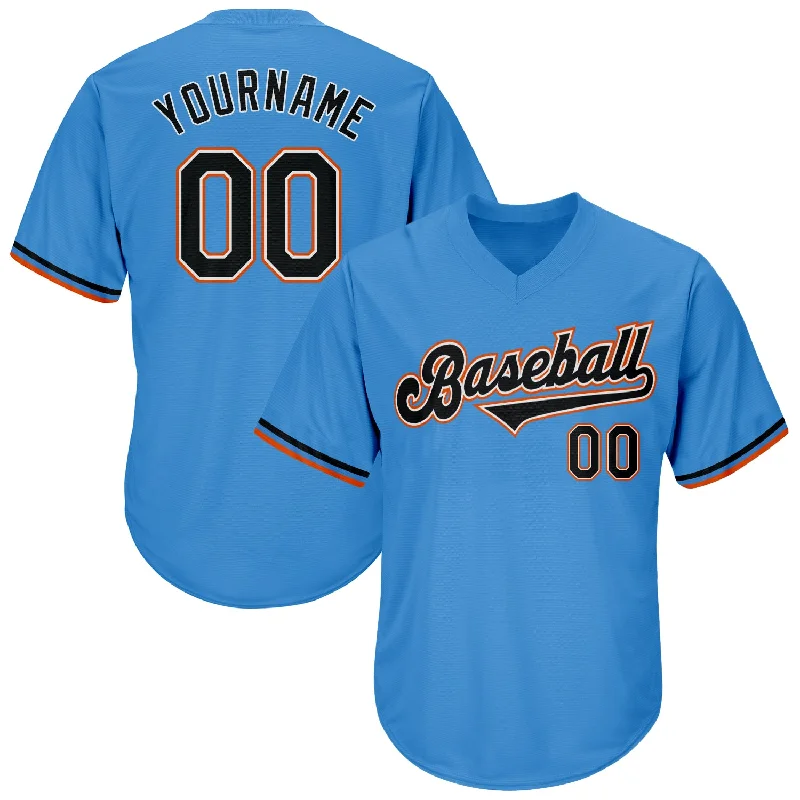 Baseball Jersey for School Spirit Jerseys for Fans-Custom Powder Blue Black-Orange Authentic Throwback Rib-Knit Baseball Jersey Shirt