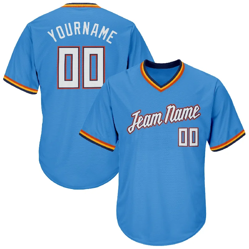 Baseball Jersey for Baseball Jersey Gifts for Players-Custom Powder Blue White-Orange Authentic Throwback Rib-Knit Baseball Jersey Shirt