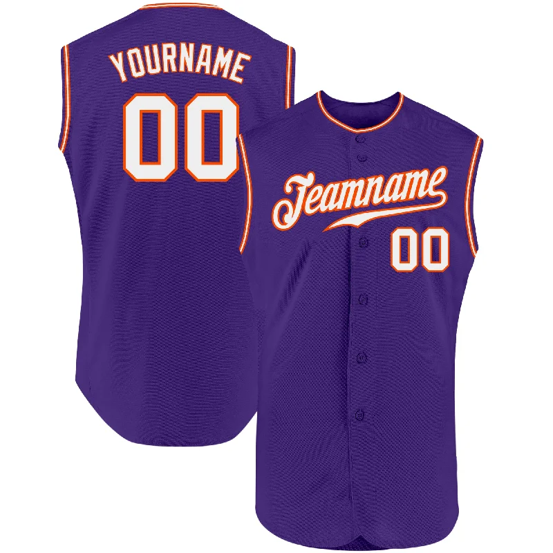 Baseball Jersey for Fan Gear for Baseball Games-Custom Purple White-Orange Authentic Sleeveless Baseball Jersey