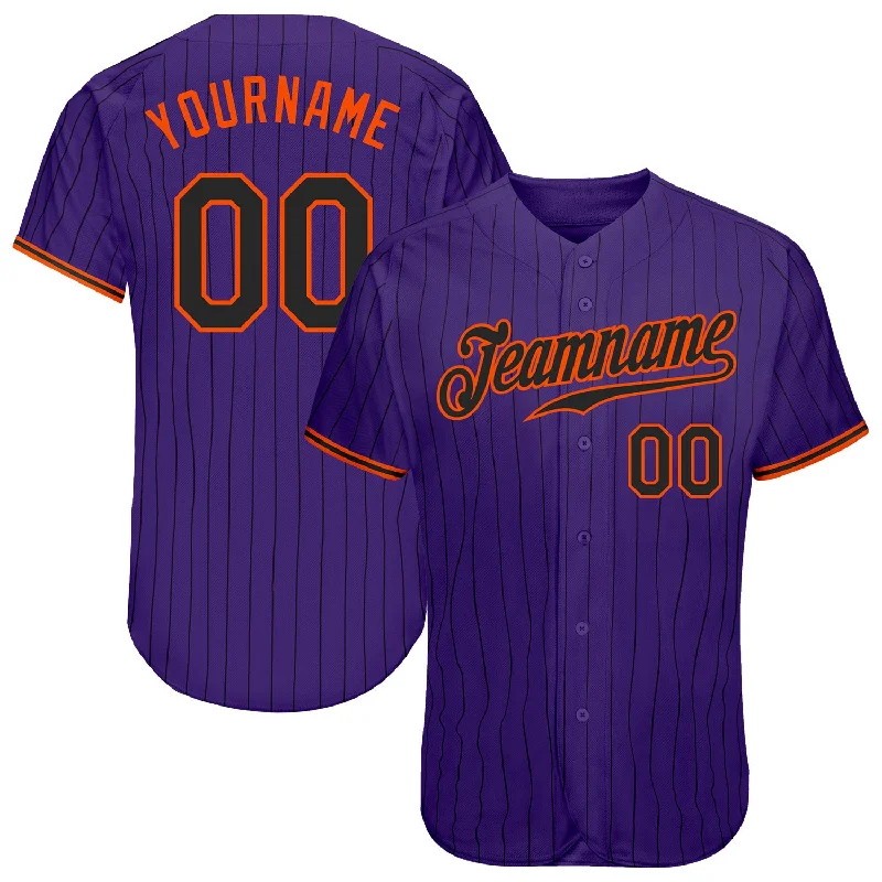 Baseball Jersey for Baseball-Themed Gifts for Kids-Custom Purple Black Pinstripe Black-Orange Authentic Baseball Jersey