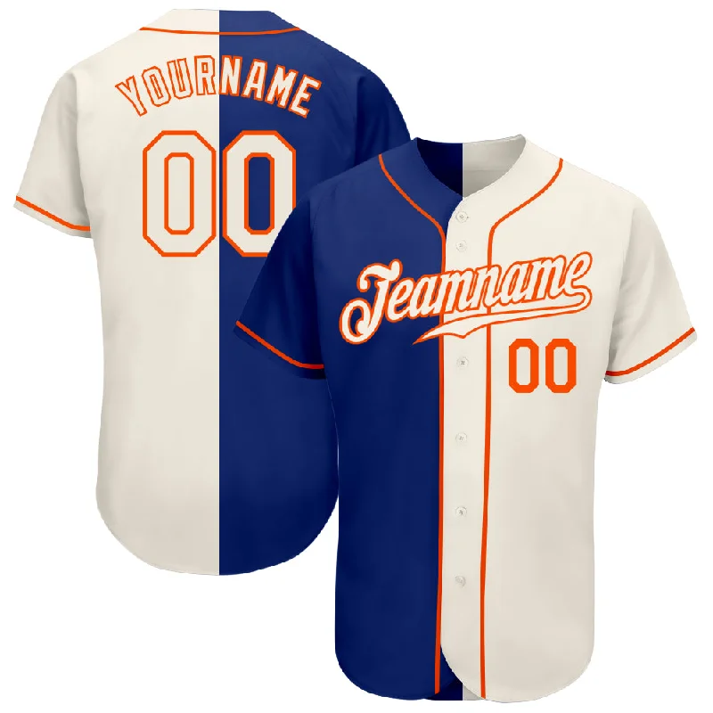 Baseball Jersey for Custom Team Jerseys for Gifts-Custom Royal Cream-Orange Authentic Split Fashion Baseball Jersey