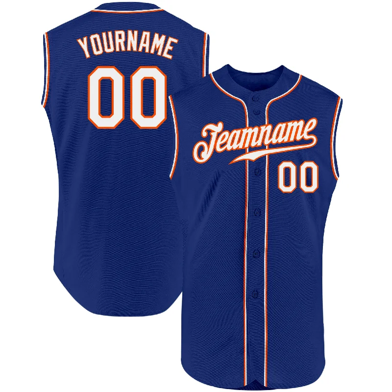 Baseball Jersey for Collector’s Baseball Gear-Custom Royal White-Orange Authentic Sleeveless Baseball Jersey