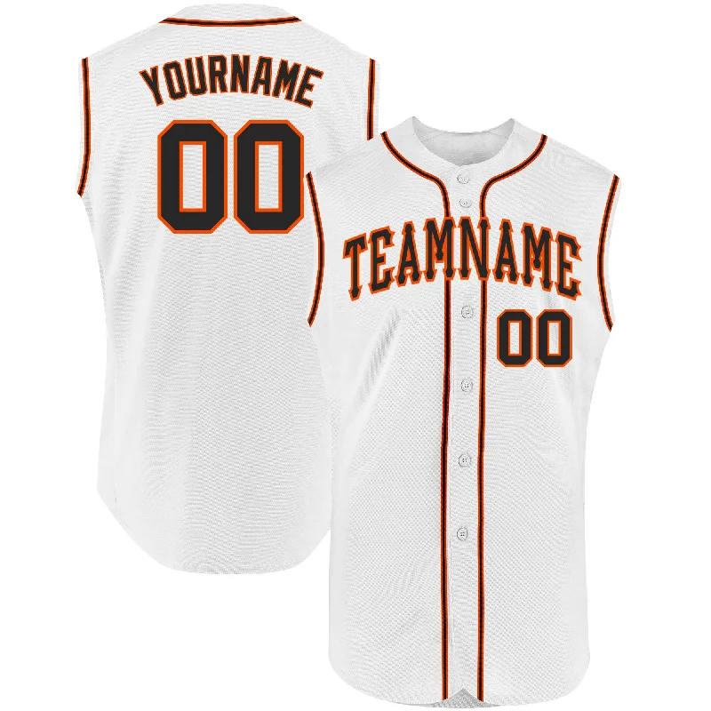 Baseball Jersey for Baseball Fan Apparel-Custom White Black-Orange Authentic Sleeveless Baseball Jersey