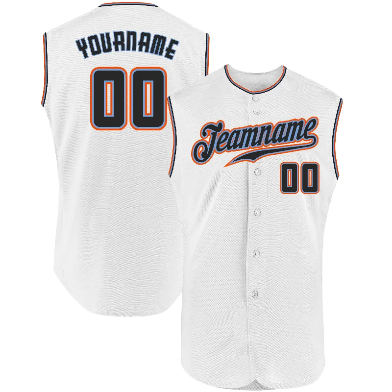 Baseball Jersey for Professional Baseball Teams-Custom White Black-Orange Authentic Sleeveless Baseball Jersey