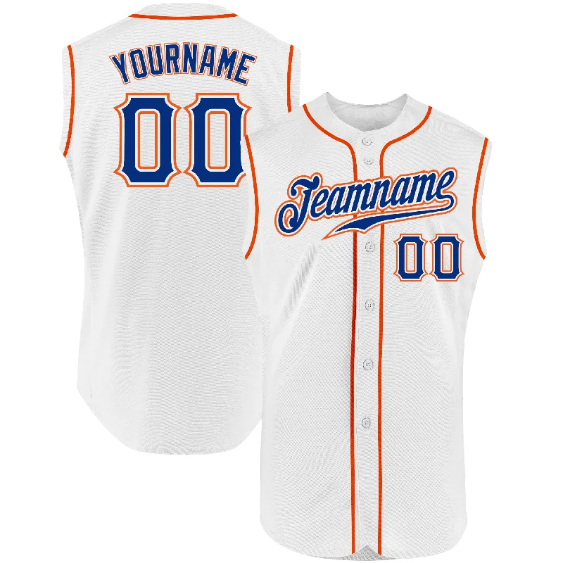 Personalized Baseball Jersey for Fans-Custom White Royal-Orange Authentic Sleeveless Baseball Jersey