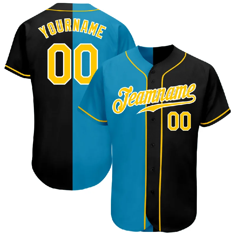 Baseball Jersey for Local Baseball League Jerseys-Custom Black Gold-Panther Blue Authentic Split Fashion Baseball Jersey