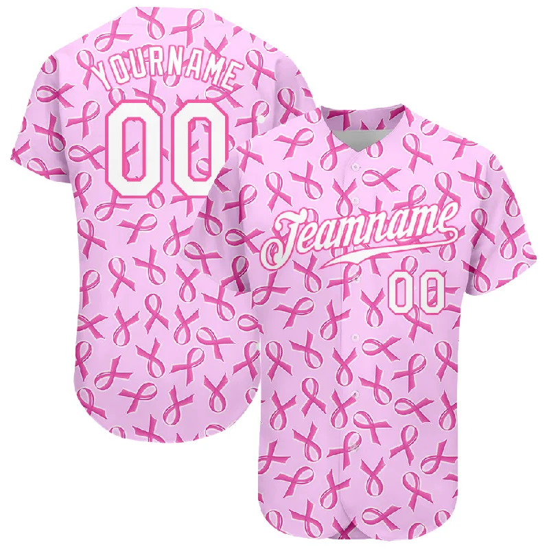 Baseball Jersey for Personalized Fanwear-Custom Pink White 3D Pattern Design Breast Cancer Authentic Baseball Jersey