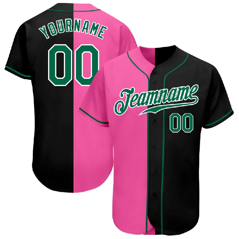 Baseball Jersey for Baseball Supporter Merchandise for Fans-Custom Black Kelly Green-Pink Authentic Split Fashion Baseball Jersey