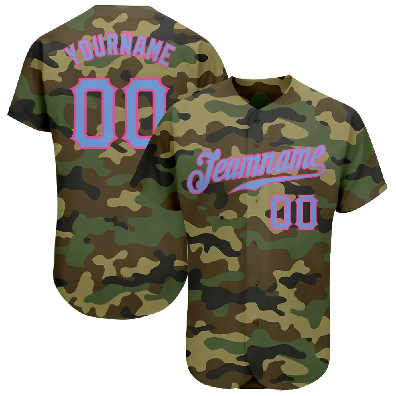 Baseball Jersey for Baseball Jerseys for Competitions-Custom Camo Light Blue-Pink Authentic Salute To Service Baseball Jersey