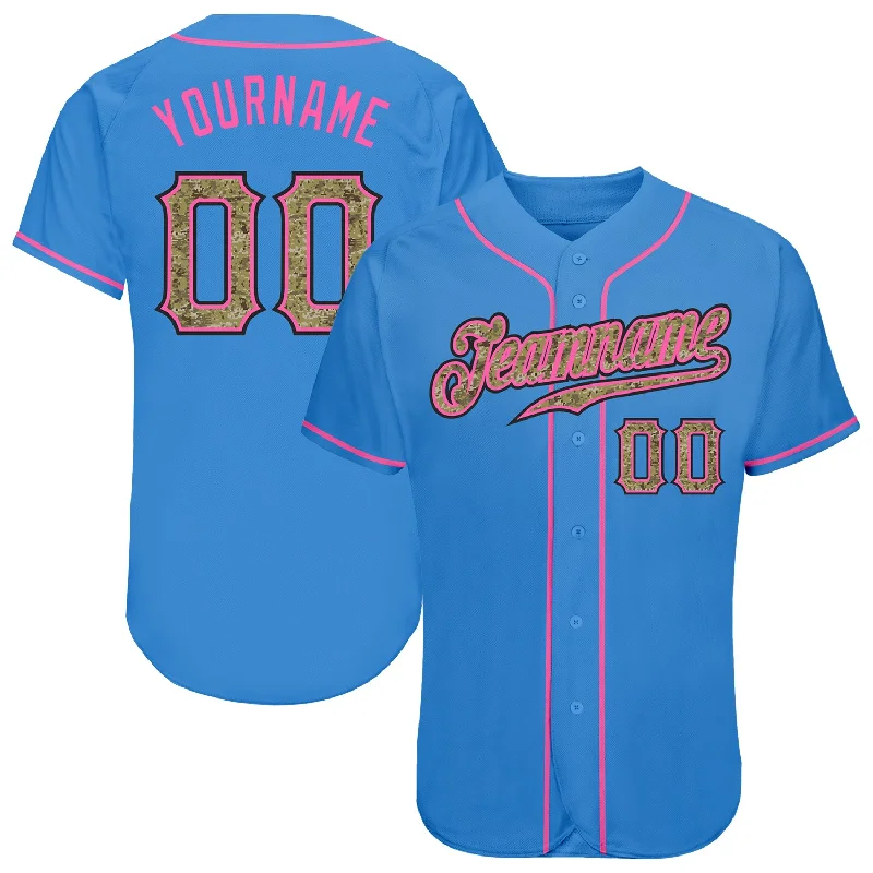 Baseball Jersey for Holiday Gifts for Baseball Fans-Custom Powder Blue Camo-Pink Authentic Baseball Jersey