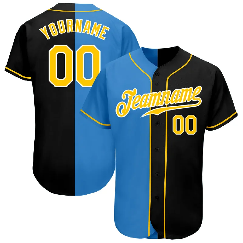 Baseball Jersey for Custom Fan Apparel for Local Teams-Custom Black Gold-Powder Blue Authentic Split Fashion Baseball Jersey