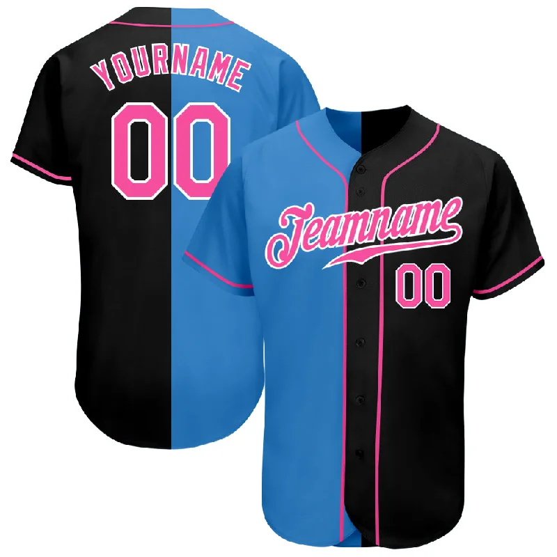 Baseball Jersey for Baseball Player Apparel for Schools-Custom Black Pink-Powder Blue Authentic Split Fashion Baseball Jersey