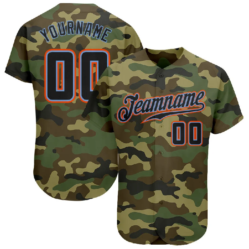 Baseball Jersey for Baseball Fan Gifts for Birthdays-Custom Camo Black-Powder Blue Authentic Salute To Service Baseball Jersey