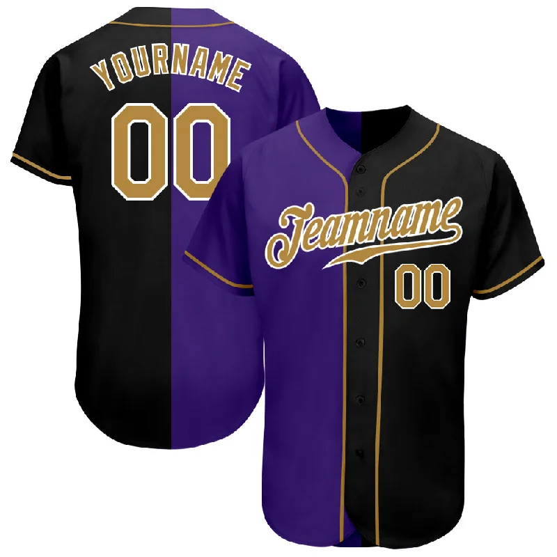 Baseball Jersey for Baseball Jerseys for Group Orders-Custom Black Old Gold-Purple Authentic Split Fashion Baseball Jersey