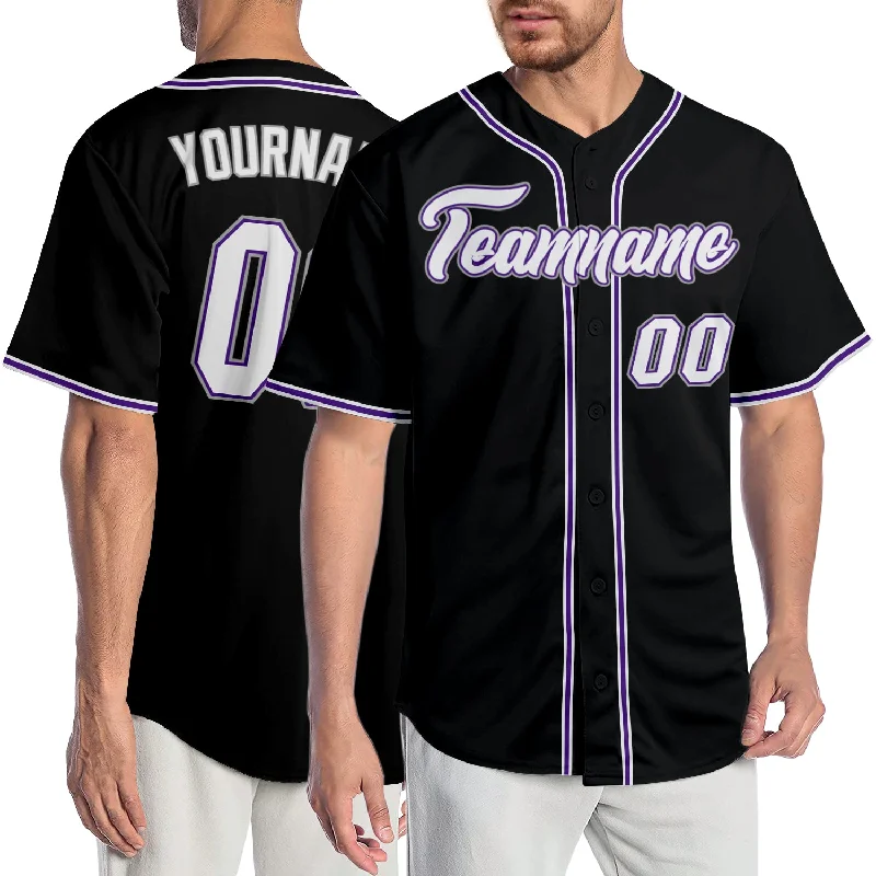 Baseball Jersey for Baseball-Themed Birthday Gifts-Custom Black White-Purple Authentic Baseball Jersey