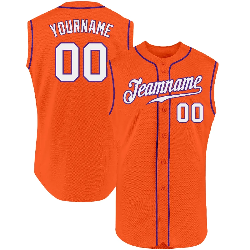 Baseball Jersey for Retro Baseball Fan Gear-Custom Orange White-Purple Authentic Sleeveless Baseball Jersey