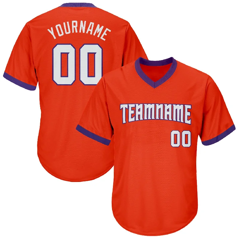 Baseball Jersey for Youth Teams-Custom Orange White-Purple Authentic Throwback Rib-Knit Baseball Jersey Shirt