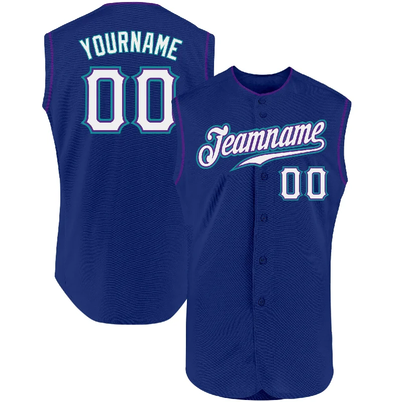 Baseball Jersey for Fun Family Baseball Games-Custom Royal White Purple-Teal Authentic Sleeveless Baseball Jersey