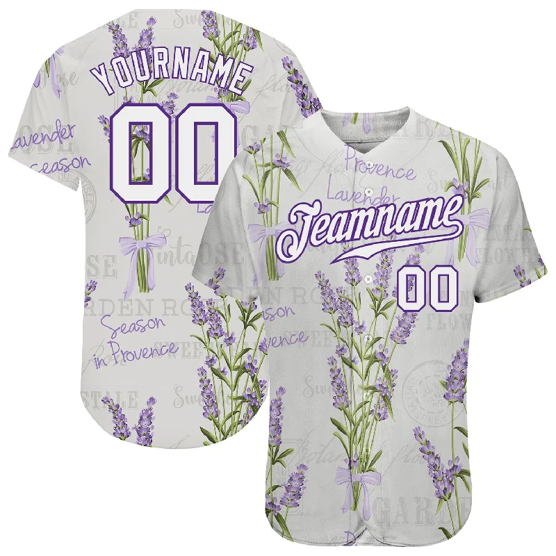 Baseball Jersey for Women’s Baseball-Custom White White-Purple 3D Pattern Design Lavenders Authentic Baseball Jersey