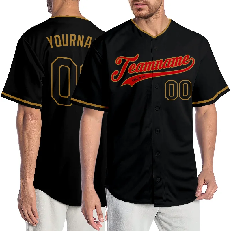 Baseball Jersey for Custom Graphics and Designs-Custom Black Black-Red Authentic Baseball Jersey