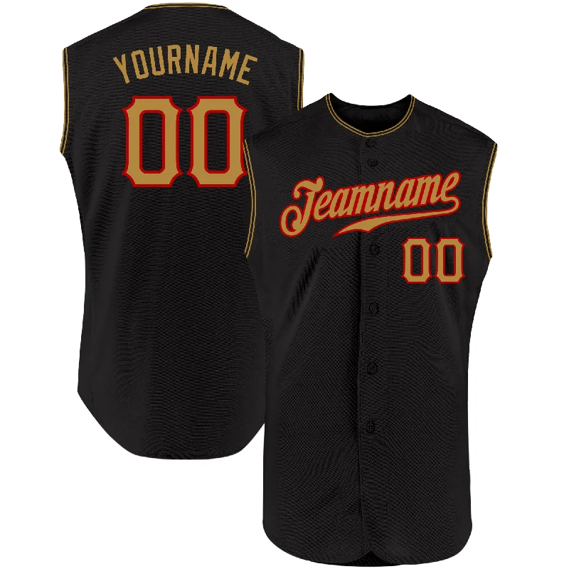 Baseball Jersey for Official League Merchandise-Custom Black Old Gold-Red Authentic Sleeveless Baseball Jersey