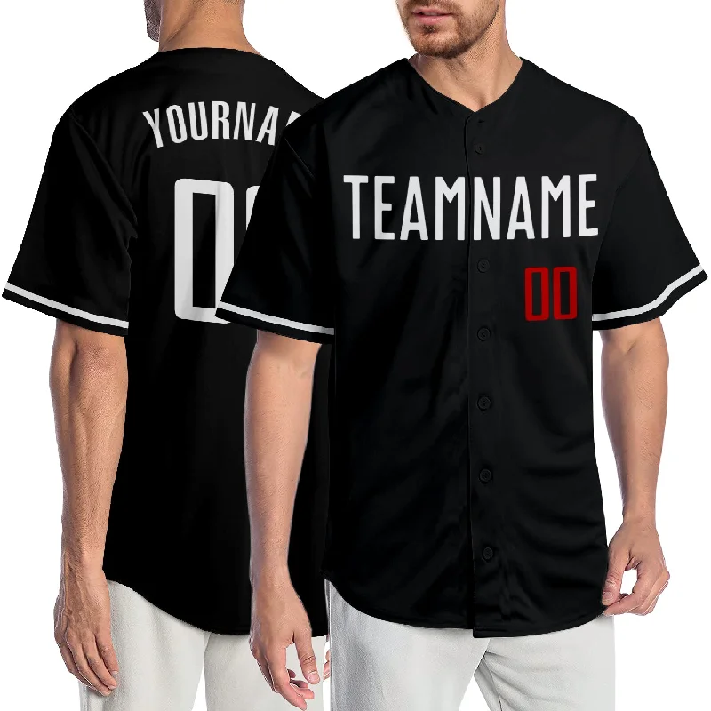 Baseball Jersey for Fan Apparel for College Teams-Custom Black White-Red Authentic Baseball Jersey