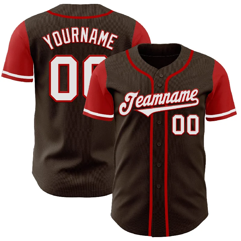 Baseball Jersey for Large Group Orders-Custom Brown White-Red Authentic Two Tone Baseball Jersey