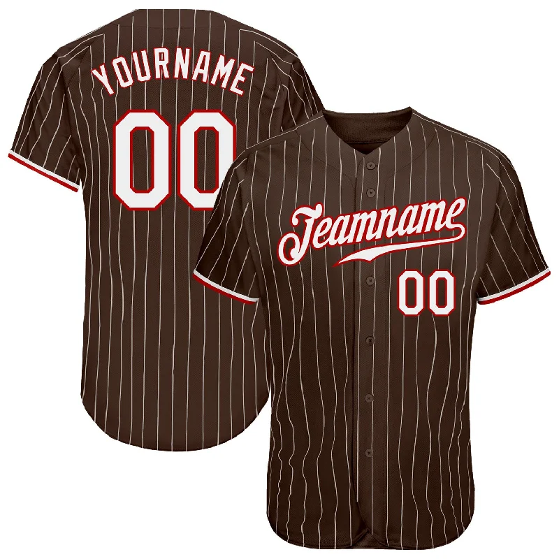 Baseball Jersey for Exclusive Baseball Team Apparel-Custom Brown White Pinstripe White-Red Authentic Baseball Jersey