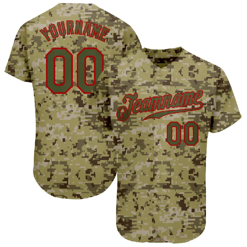 Baseball Jersey for Fun Baseball Apparel for Families-Custom Camo Olive-Red Authentic Salute To Service Baseball Jersey