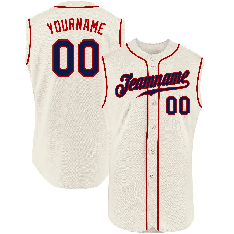 Baseball Jersey for Exclusive Baseball Gear for Fans-Custom Cream Navy-Red Authentic Sleeveless Baseball Jersey