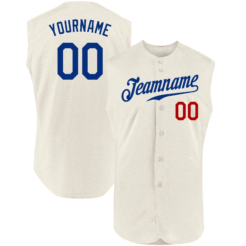 Baseball Jersey for Baseball Apparel for All Ages-Custom Cream Royal-Red Authentic Sleeveless Baseball Jersey