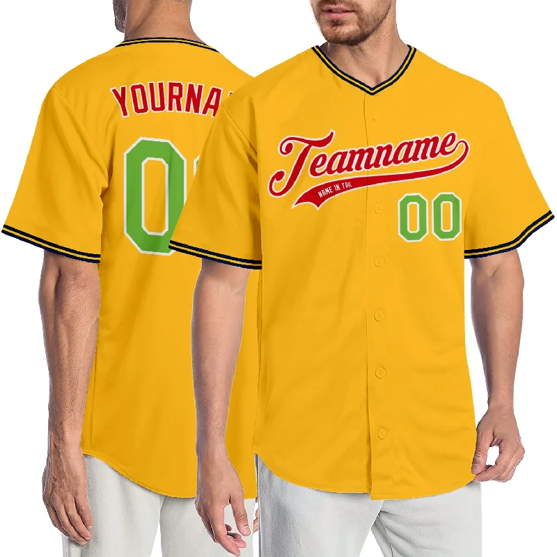 Baseball Jersey for Limited Edition Apparel-Custom Gold Neon Green-Red Authentic Baseball Jersey