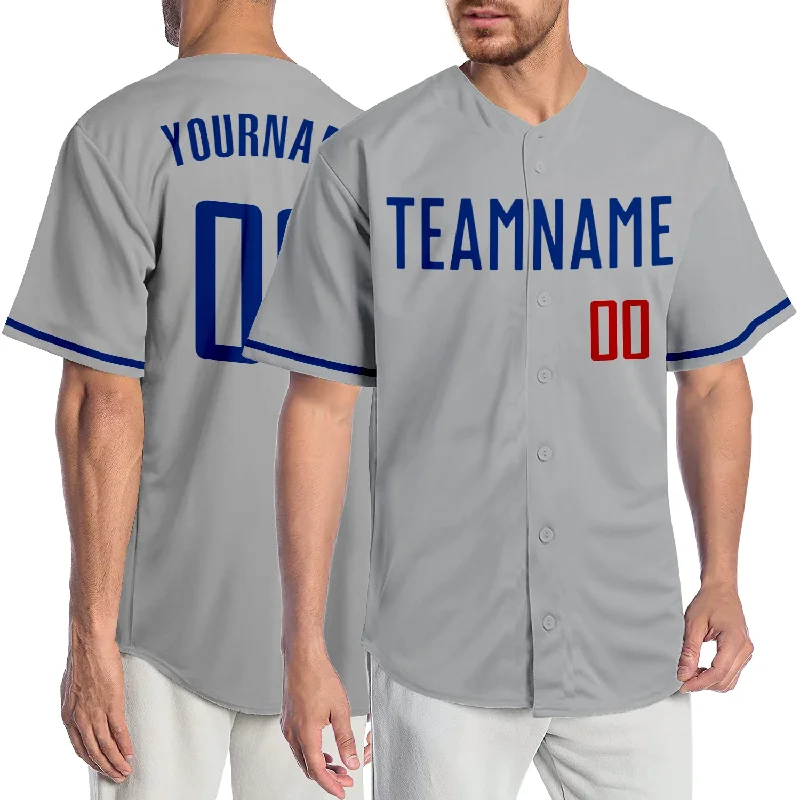 Baseball Jersey for School Spirit Wear-Custom Gray Royal-Red Authentic Baseball Jersey