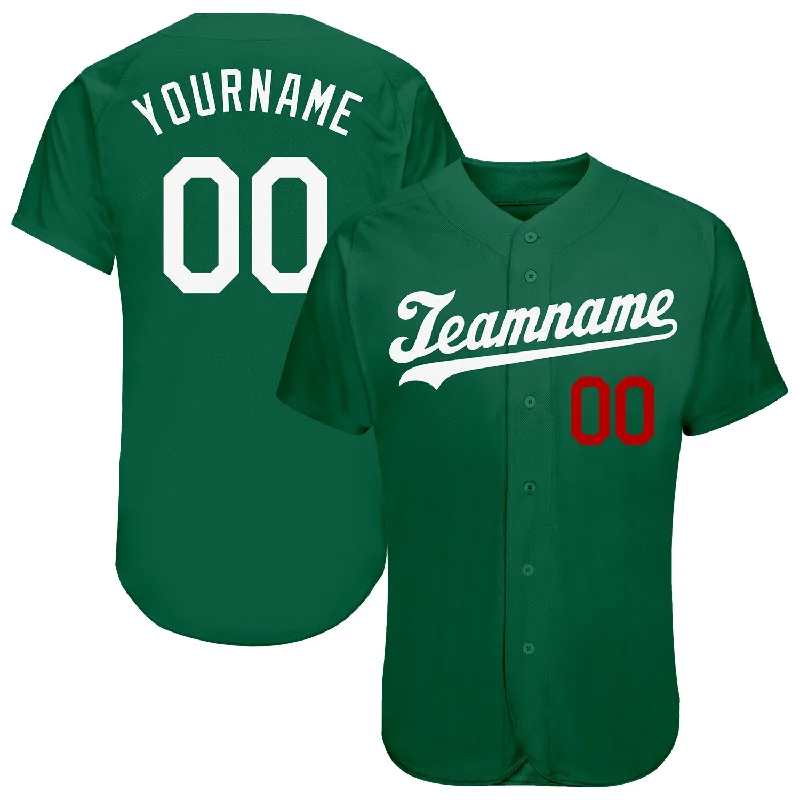 Baseball Jersey for Personalized Jerseys for School Teams-Custom Kelly Green White-Red Authentic Baseball Jersey