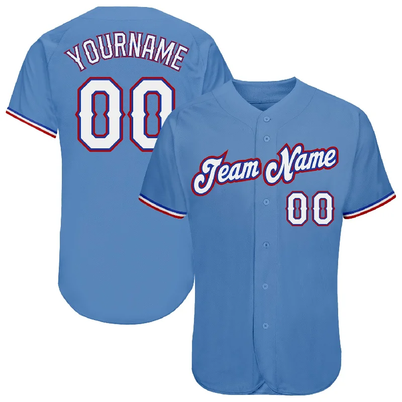 Baseball Jersey for Baseball League Apparel-Custom Light Blue White-Red Authentic Baseball Jersey