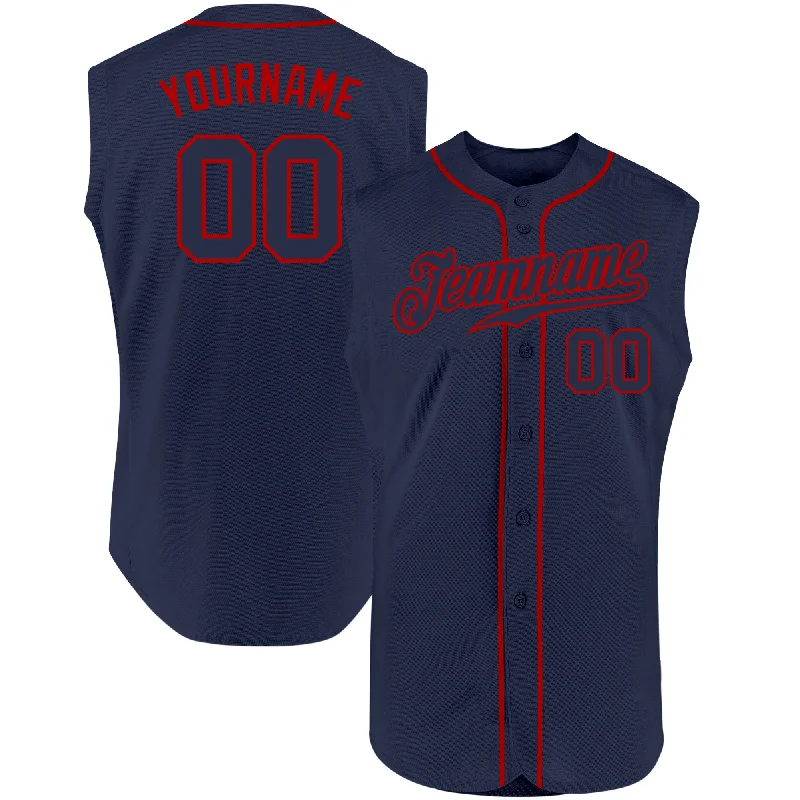 Baseball Jersey for Custom Team Jerseys for Schools-Custom Navy Navy-Red Authentic Sleeveless Baseball Jersey