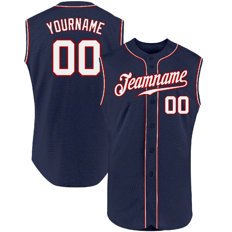 Baseball Jersey for Customized Baseball Fan Apparel-Custom Navy White-Red Authentic Sleeveless Baseball Jersey