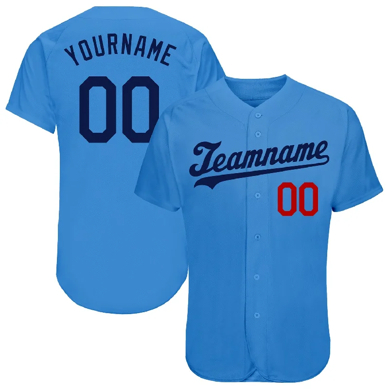 Baseball Jersey for Fan Gear for Baseball Games-Custom Powder Blue Navy-Red Authentic Baseball Jersey