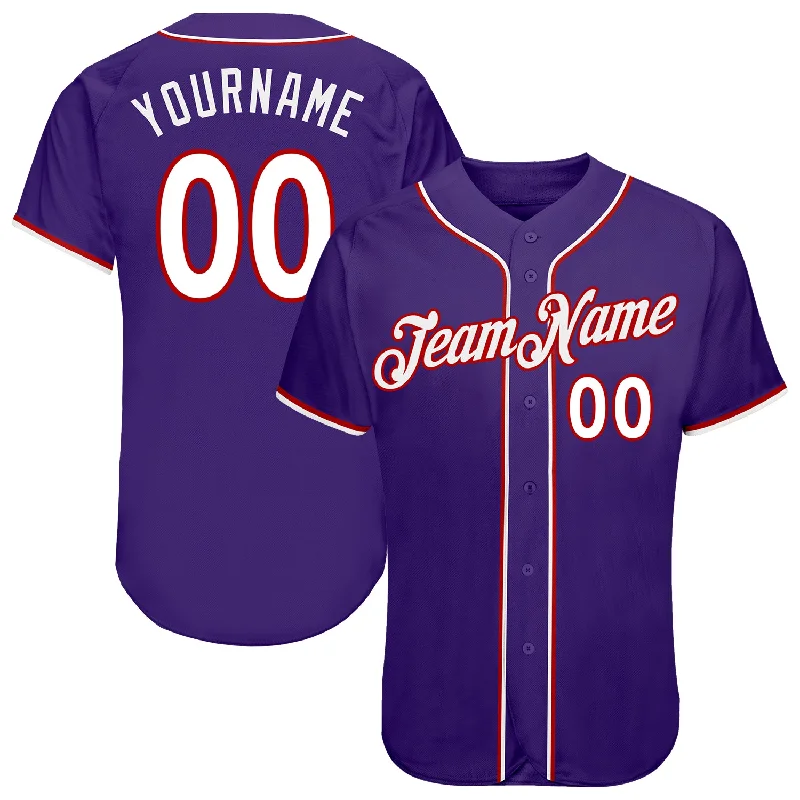 Baseball Jersey for Personalized Apparel for Baseball Games-Custom Purple White-Red Authentic Baseball Jersey