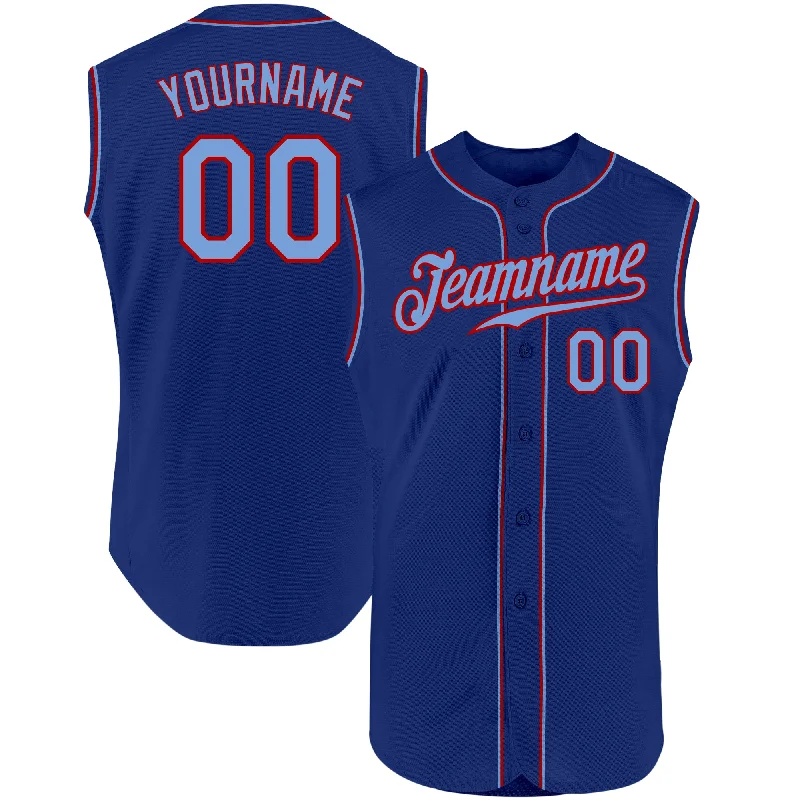 Baseball Jersey for Group Sports Apparel-Custom Royal Light Blue-Red Authentic Sleeveless Baseball Jersey