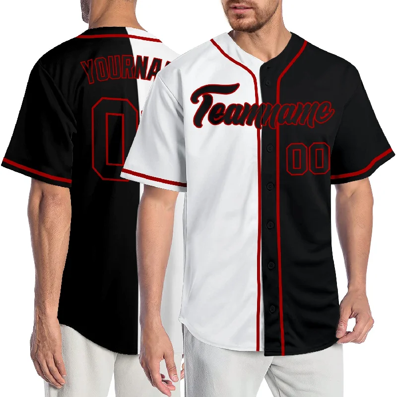 Baseball Jersey for Custom Team Logos for Fans-Custom White Black-Red Authentic Split Fashion Baseball Jersey