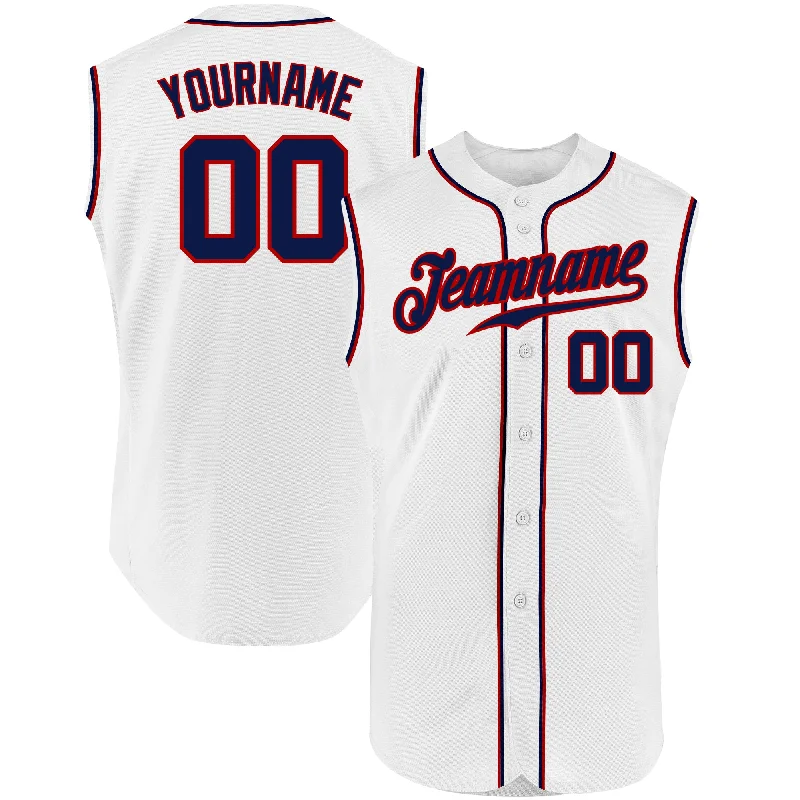 Baseball Jersey for Casual Wear-Custom White Navy-Red Authentic Sleeveless Baseball Jersey