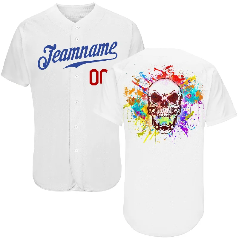 Baseball Jersey for Kids’ Baseball Team Gear-Custom White Royal-Red Authentic Skull Fashion Baseball Jersey