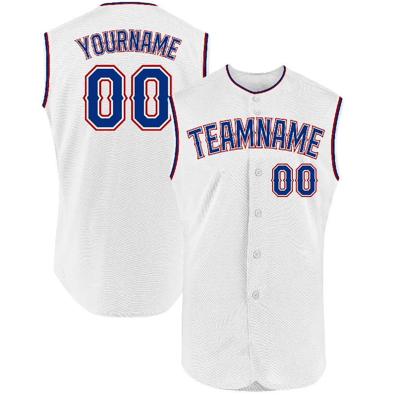 Baseball Jersey for Team Uniforms-Custom White Royal-Red Authentic Sleeveless Baseball Jersey