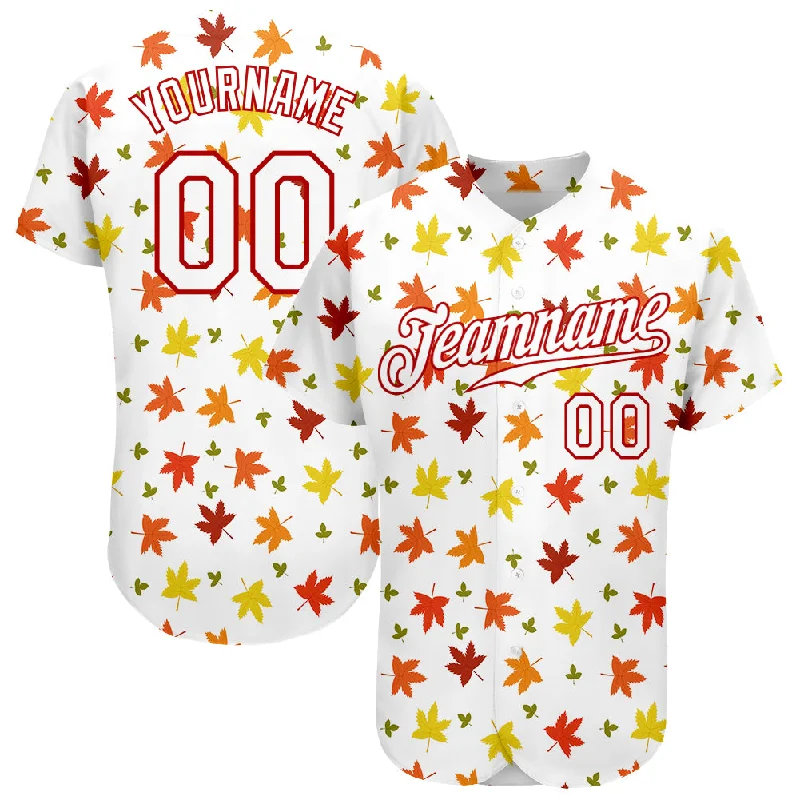 Baseball Jersey for Special Edition Fan Gear-Custom White White-Red 3D Pattern Design Autumn Leaves Authentic Baseball Jersey