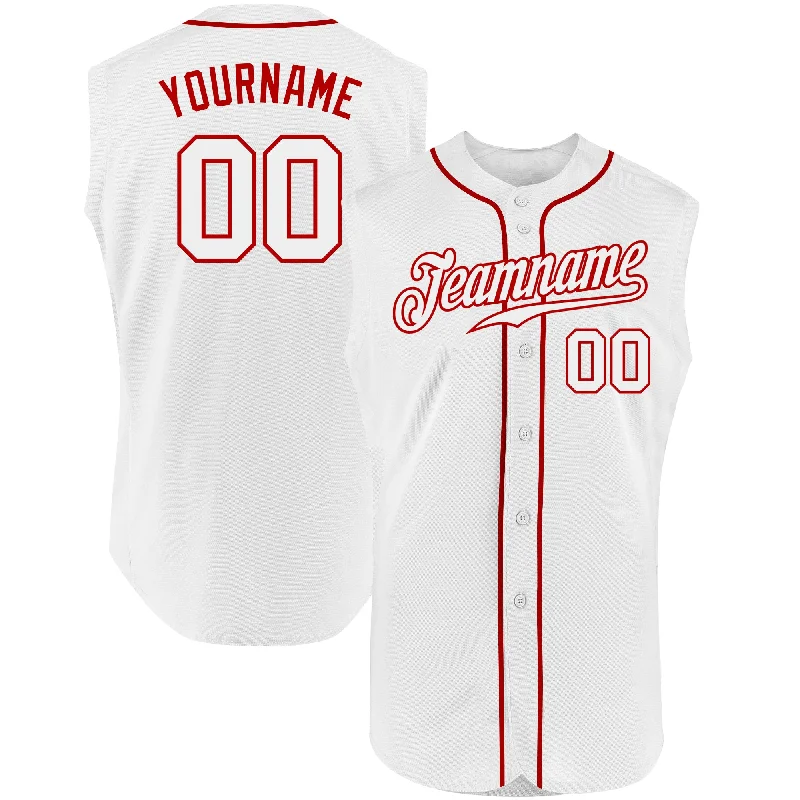 Baseball Jersey for Baseball Jersey Gifts for Players-Custom White White-Red Authentic Sleeveless Baseball Jersey