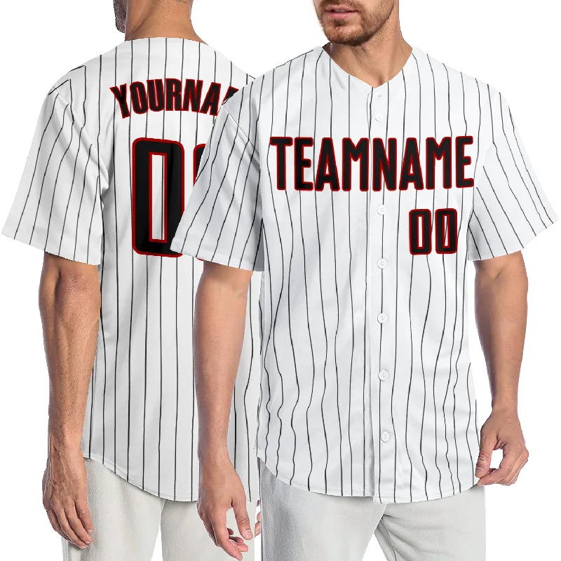 Baseball Jersey for Custom Fan Gear-Custom White Black Pinstripe Black-Red Authentic Baseball Jersey