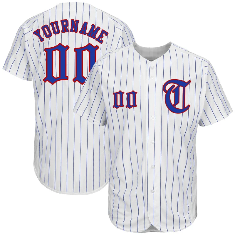 Baseball Jersey for Baseball Gear for Competitions-Custom White Royal Pinstripe Royal-Red Authentic Baseball Jersey