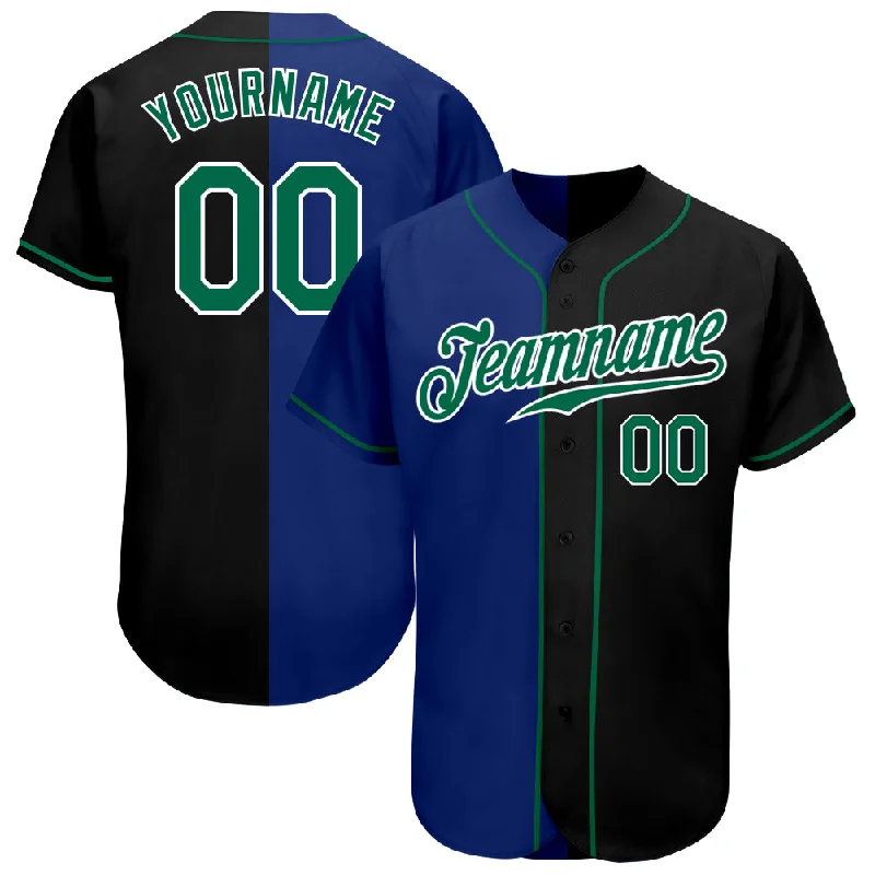 Baseball Jersey for Baseball-Themed Gifts for Kids-Custom Black Kelly Green-Royal Authentic Split Fashion Baseball Jersey