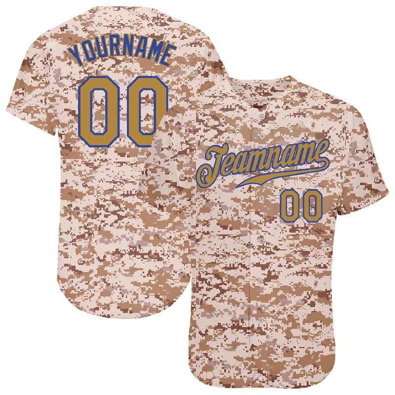 Baseball Jersey for High School Baseball Teams-Custom Camo Old Gold-Royal Authentic Salute To Service Baseball Jersey